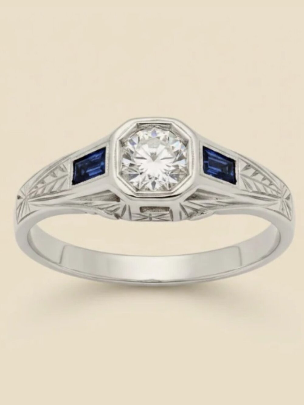 1920's White Gold Sapphire Diamond Bridal Wedding Engagement Art Deco Ring